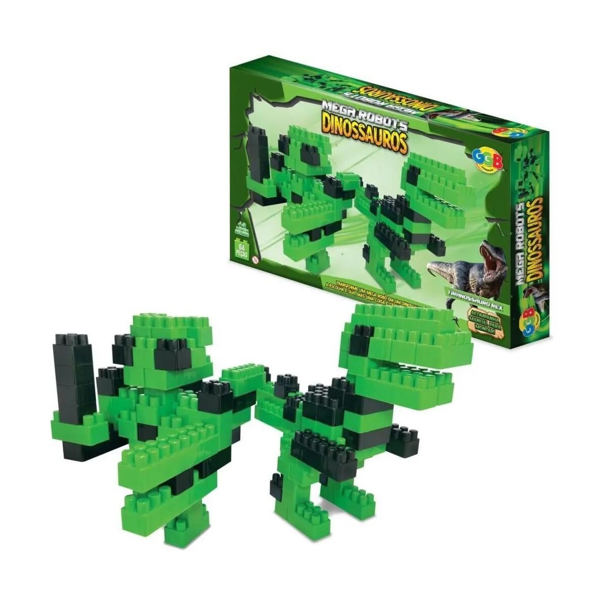 Bloco Mega Robots Dinossauros Tiranossauro Rex 64 Peças Plás