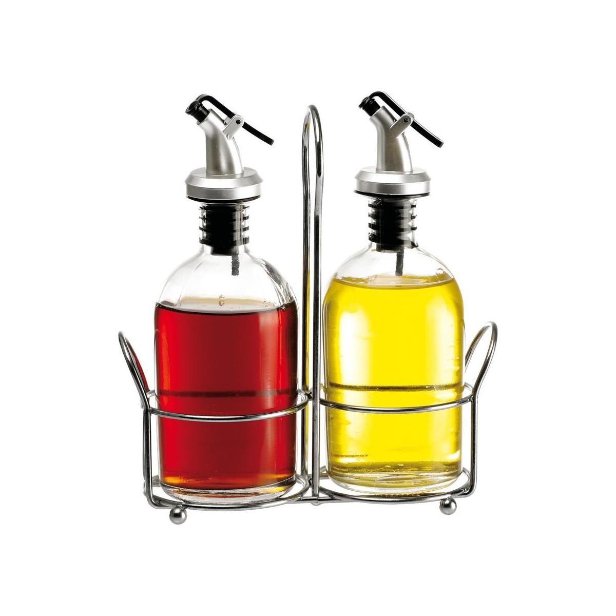 Azeiteira e Vinagreira Vidro Aço Inoxidável Kit 3 Peças Haüs