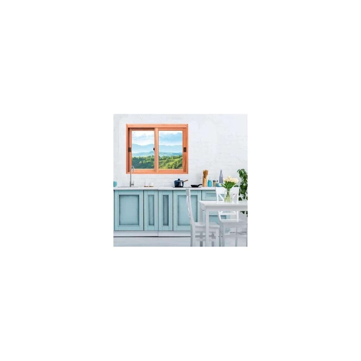 Janela de Correr de Eucalipto S/ Veneziana 140x100cm Vidro Liso Esel Je221