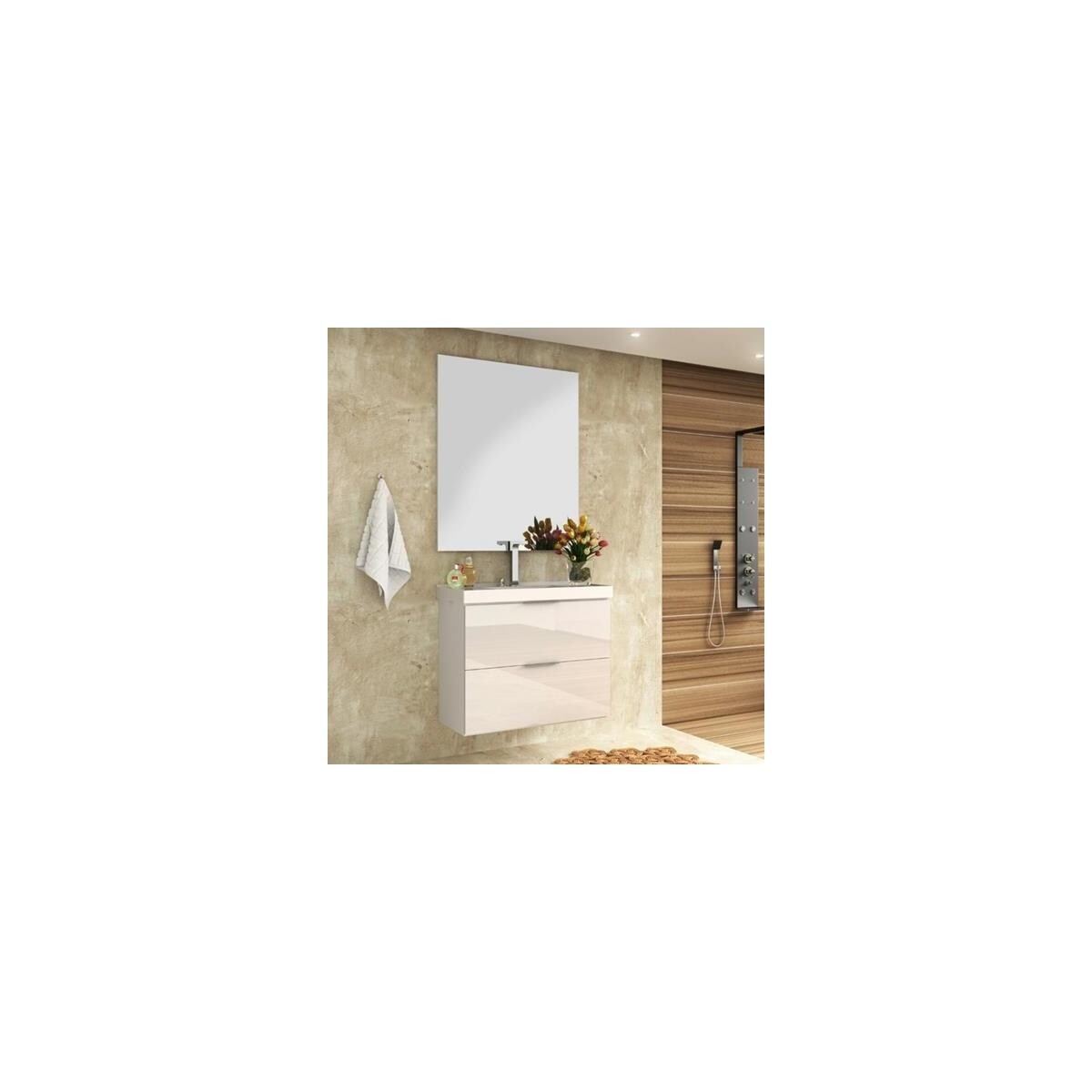 Balcão para Banheiro 80cm Bosi Pietra Branco Brilho com Pia