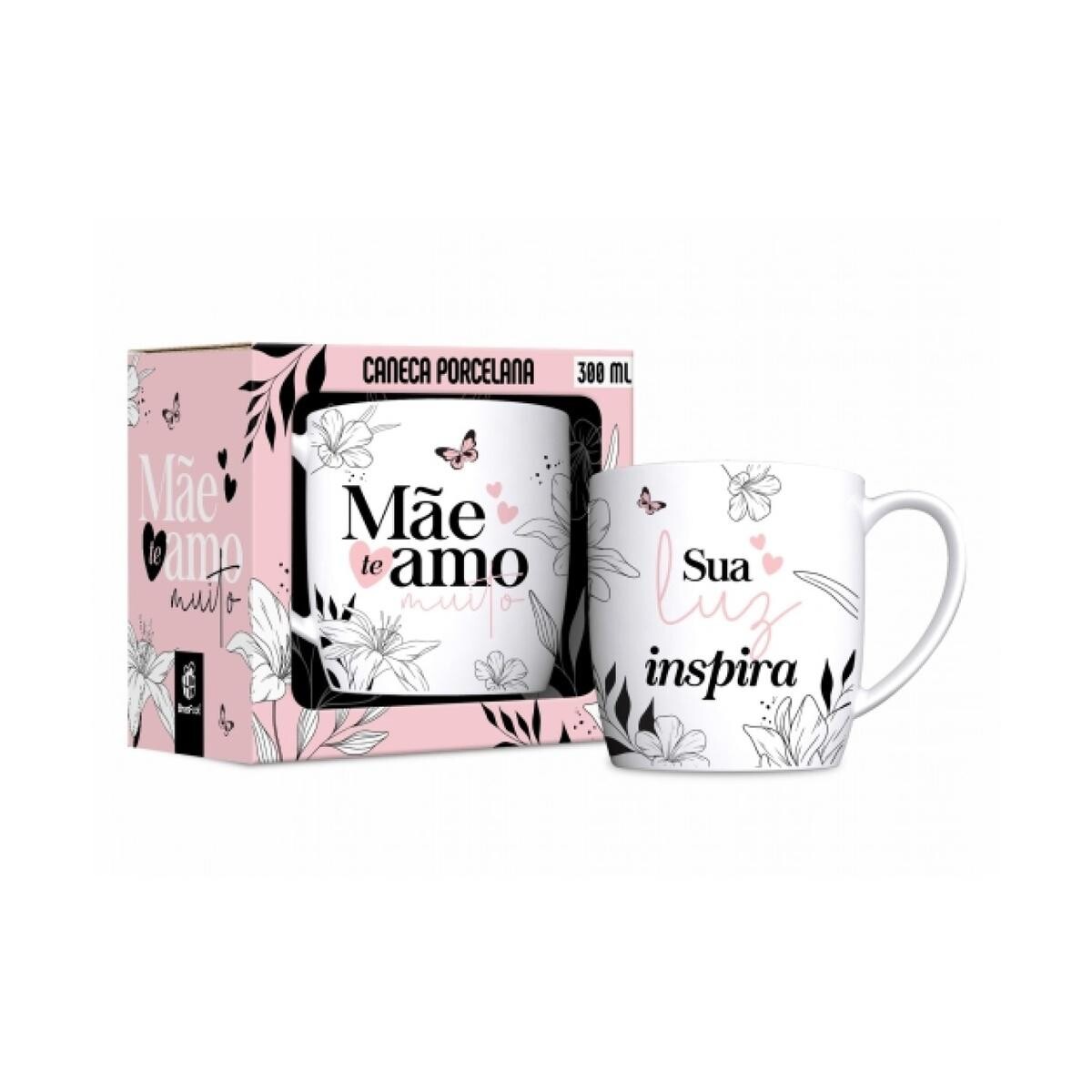 Caneca de Porcelana 300ml - Mãe, Sua Luz Inspira - Presente Ideal