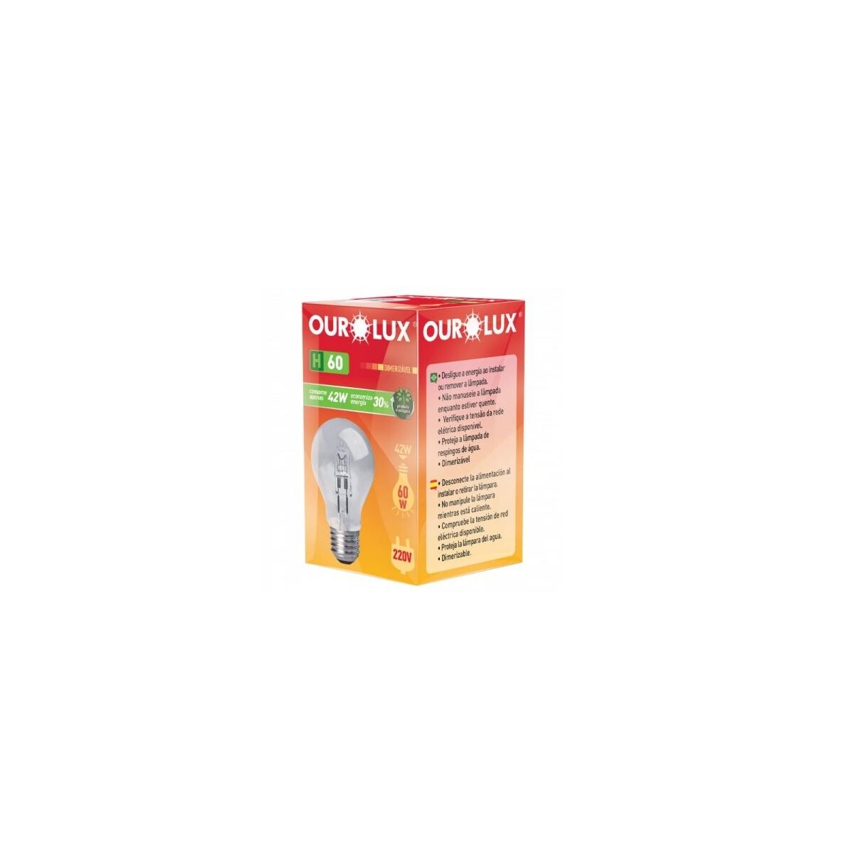 Lâmpada Eco Halógena Clara Ourolux H 60 42w - Durabilidade Abnt