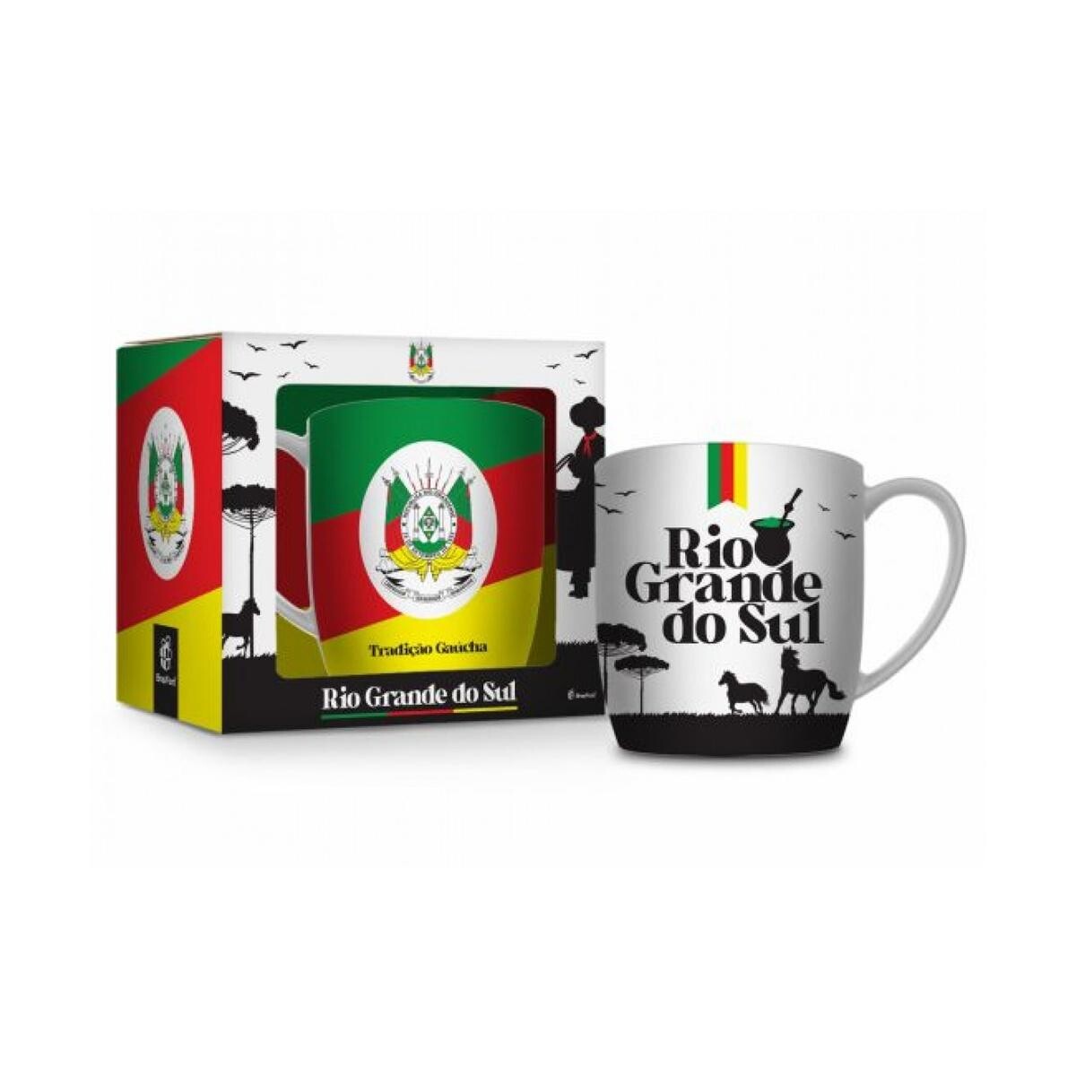 Caneca Gaúcho Porcelana 300ml Rio Grande do Sul Branca Bande