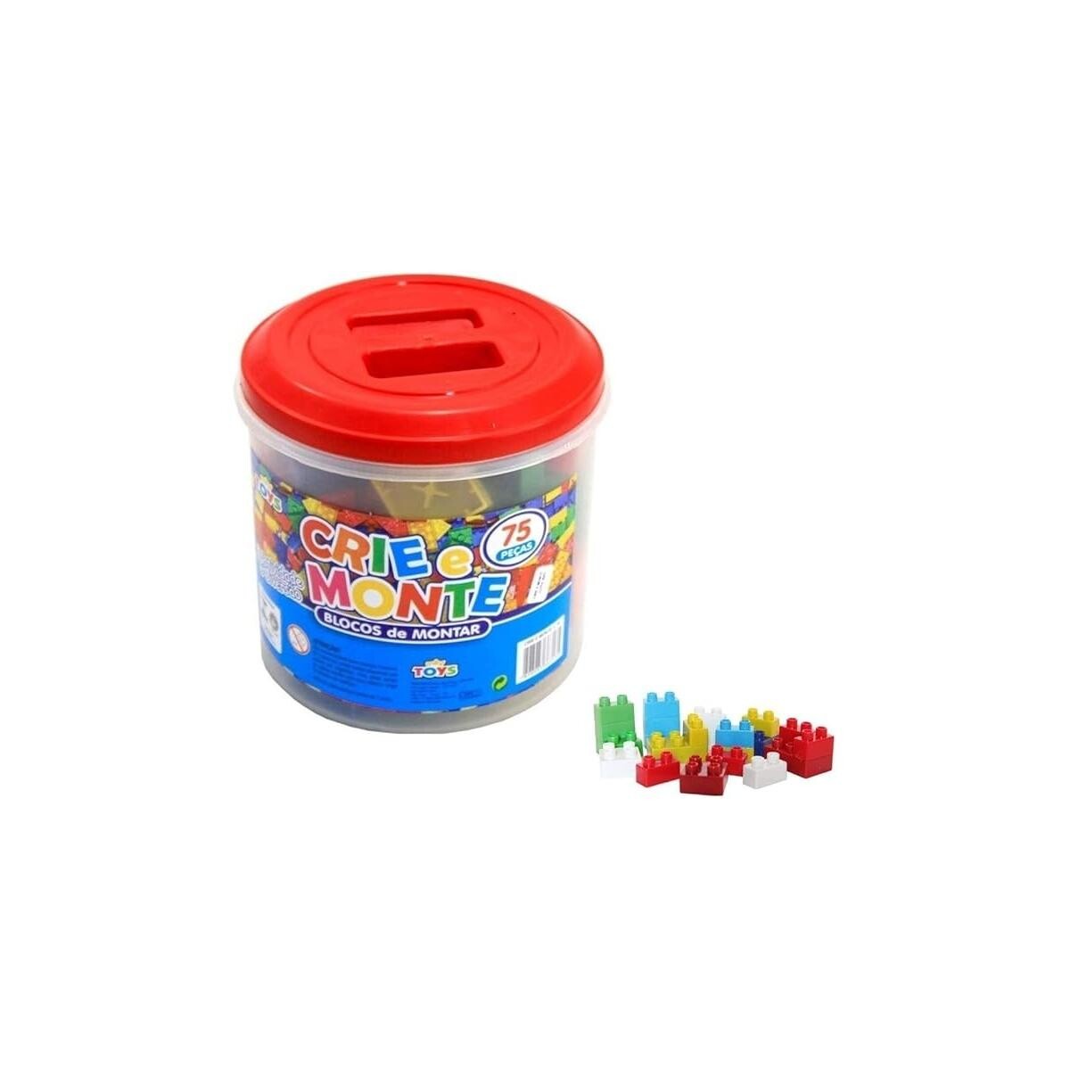 Blocos de Montar Mini Toys Crie e Monte 75 Peças Balde Plást
