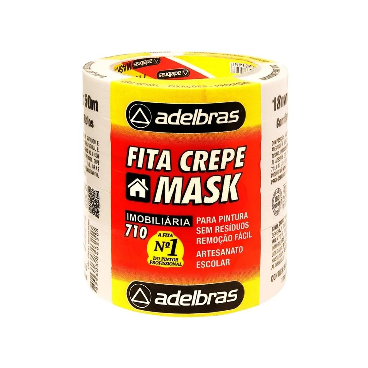Fita Crepe Mask Adelbras 18mmx50m para Pintura e Mascaramento