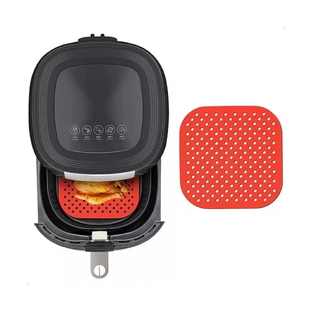Tapete Protetor Silicone Airfryer Quadrada 18,5x18,5cm Reutilizável