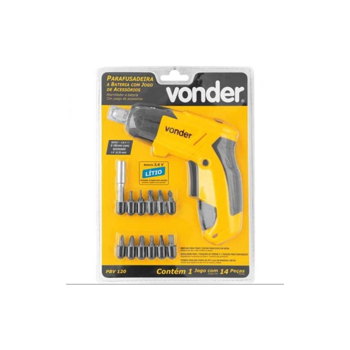 Parafusad Bat 3,6v Pbv120 C/14pcs Vonder