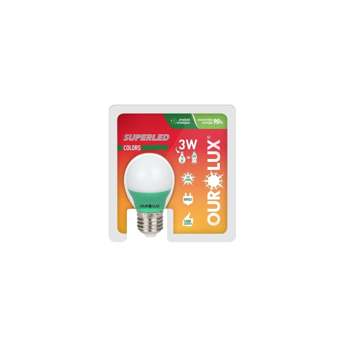 Lâmpada Led Bolinha Ourolux 3w Verde - Qualidade e Eficiência