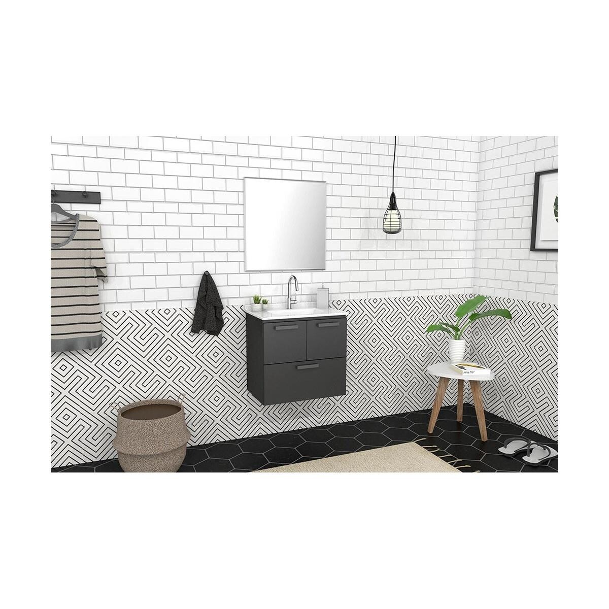 Balcão Banheiro Cozimax Aço 60cm Isis Preto Mostruário
