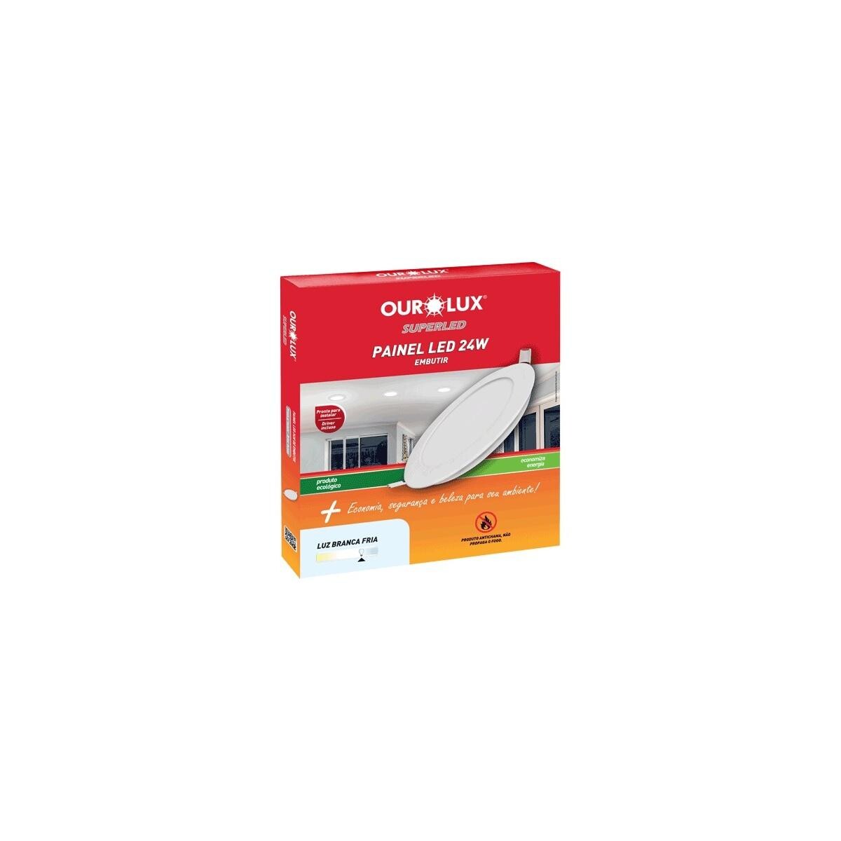 Painel Led Redondo Embutir Ourolux 24w 6500k 295x16mm Bivolt