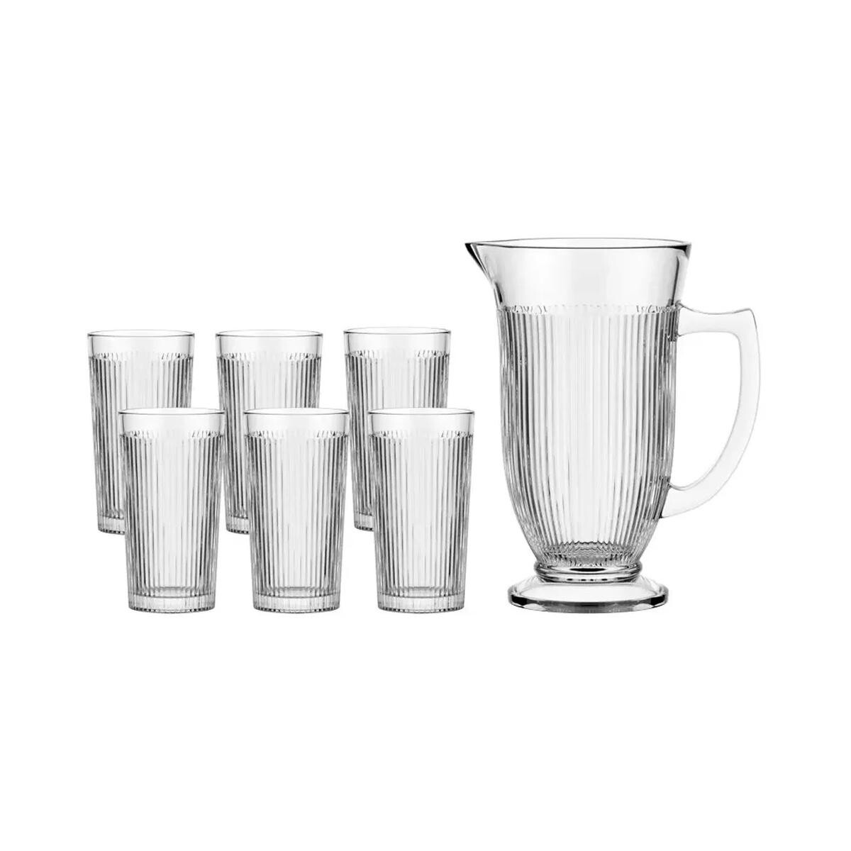 Conjunto Jarra e 6 Copos de Vidro Transparente Resistente