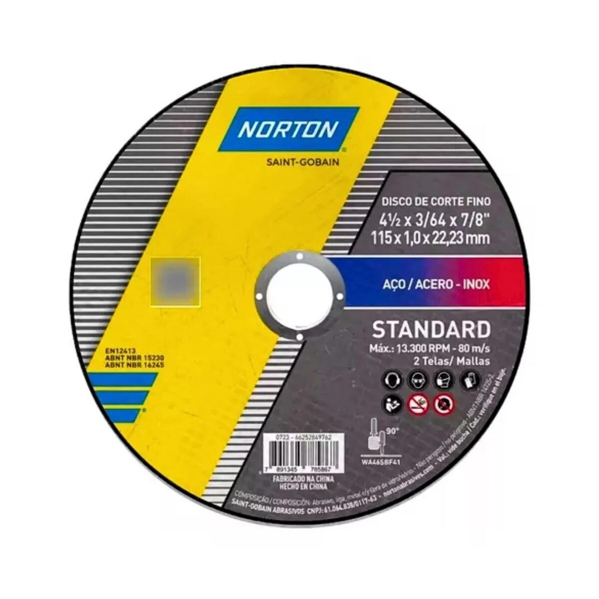 Disco de Corte Fino Norton 4-1/2" 1,0mm para Metal e Inox