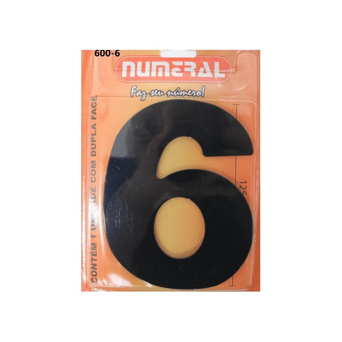 Número Residencial 3d 125mm Preto N.º 6 Durável para Fachada