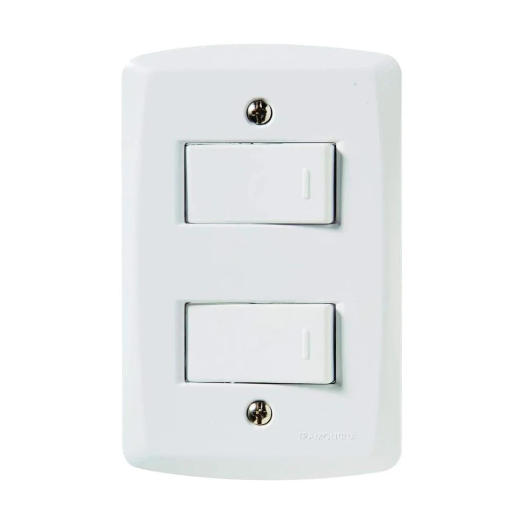 Interruptor Tramontina Branco 2 Teclas Simples 2x4 C/ Placa