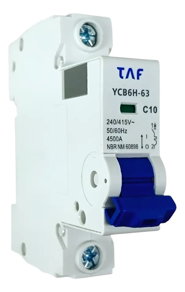 Disjuntor Din Branco Monopolar C 10a 4,5ka Taf