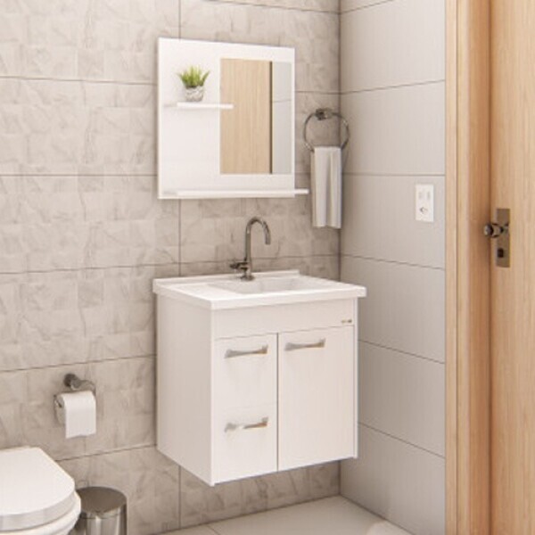 Conj Balcao Wc Rorato 55cm Genova   Branco