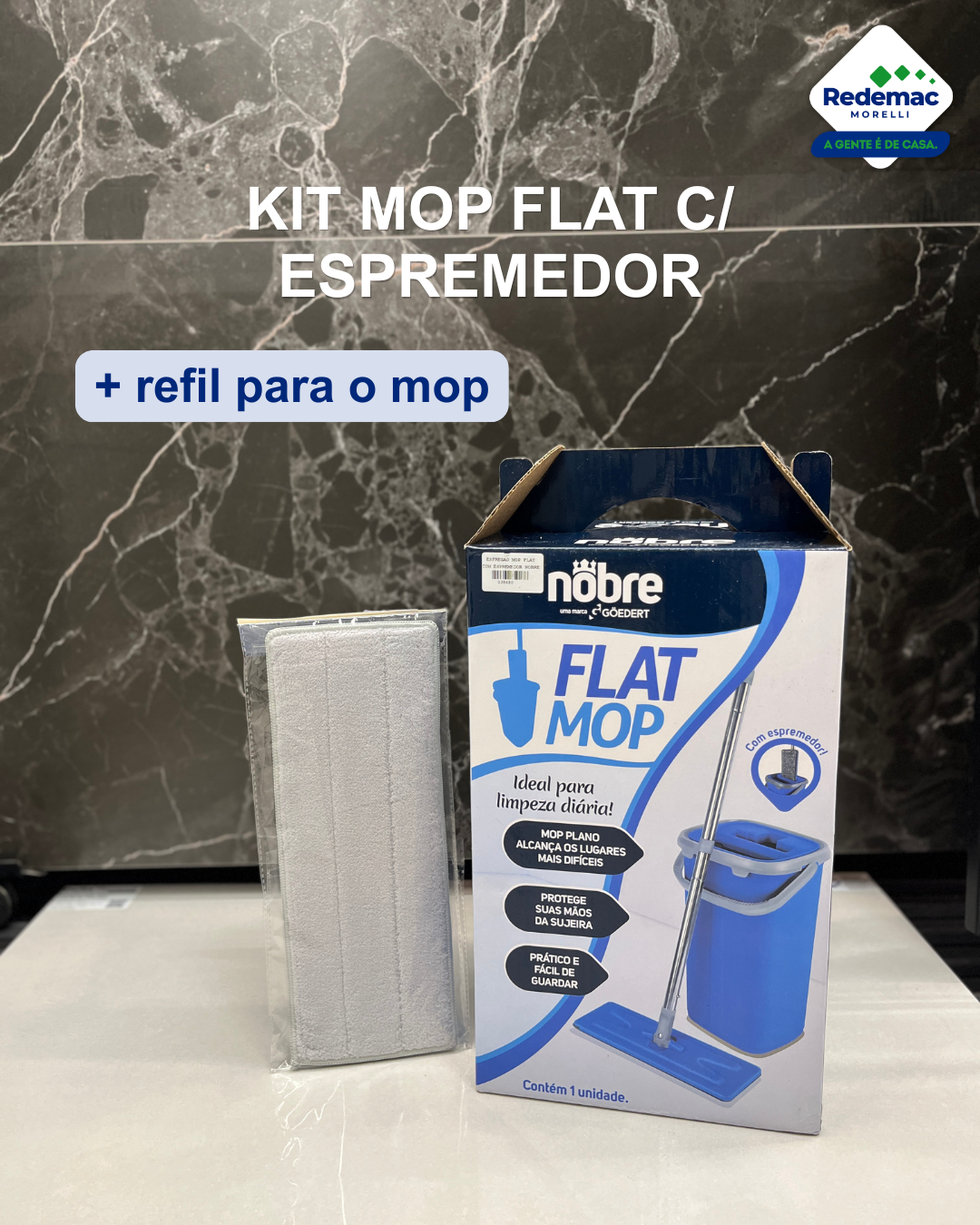 Kit Esfregao Mop Flat com Espremedor + Refil Mop Flat