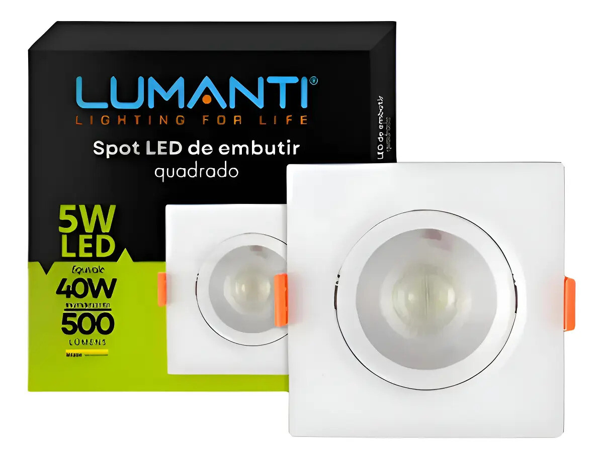 Spot de Embutir Quadrado Branco Led 5W 6500K Autovolt - Lumanti