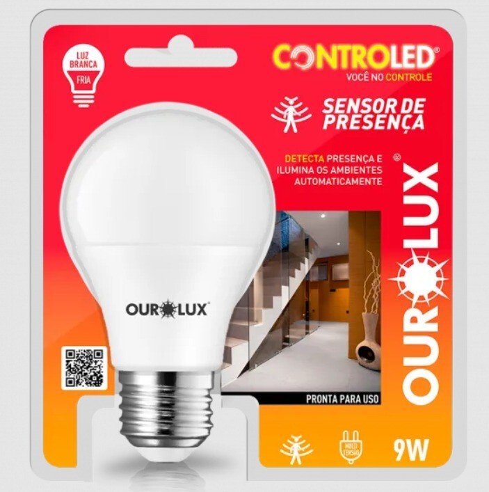 Lampada Led Ourolux 9w 6500k C/sensor Presenca E27