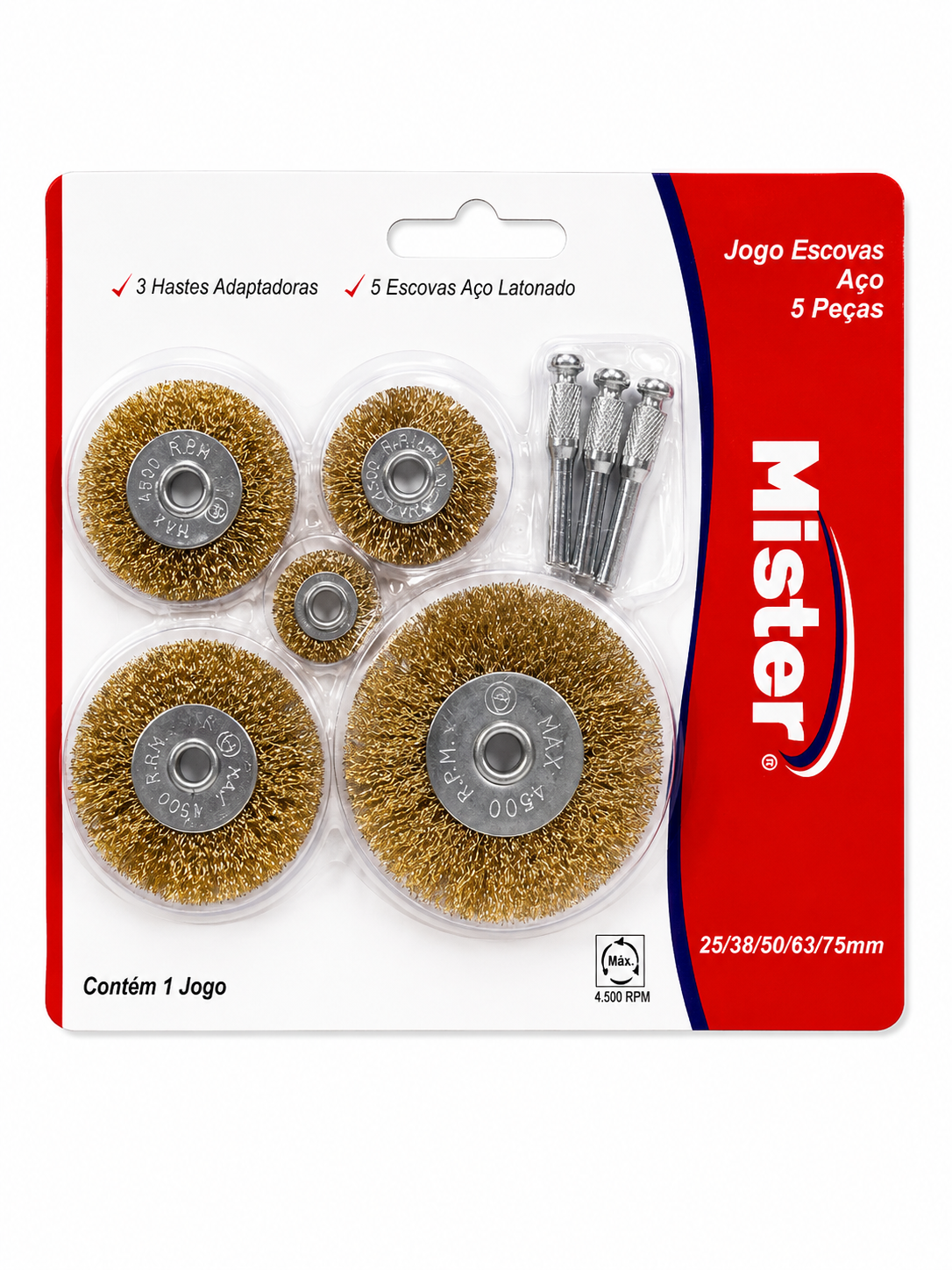 Kit de Escovas Circulares para Furadeira com 5 Peças - Mister