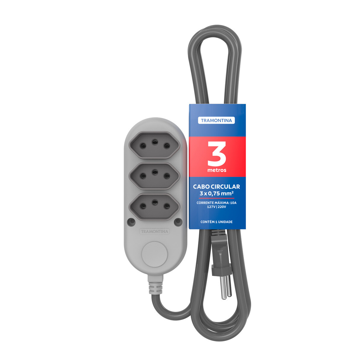 Extensão Múltipla com 3 Tomadas 2p+t 10a Bivolt 3 Metros - Tramontina