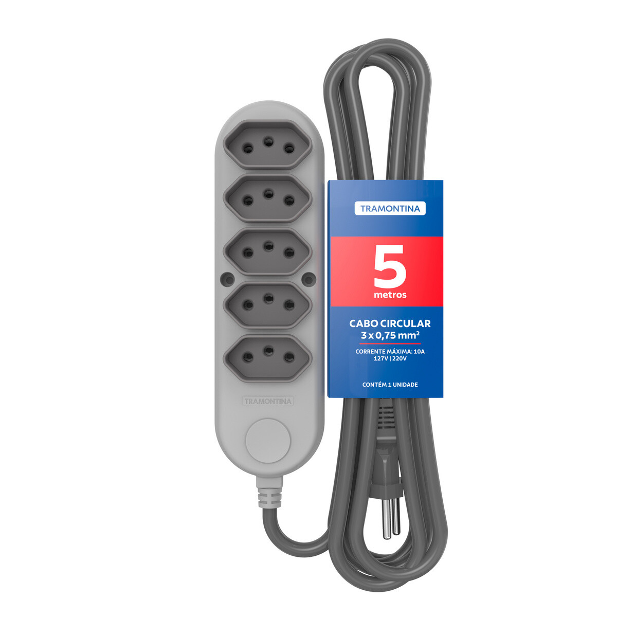 Extensão Múltipla com 5 Tomadas 2p+t 10a Bivolt 5 Metros - Tramontina