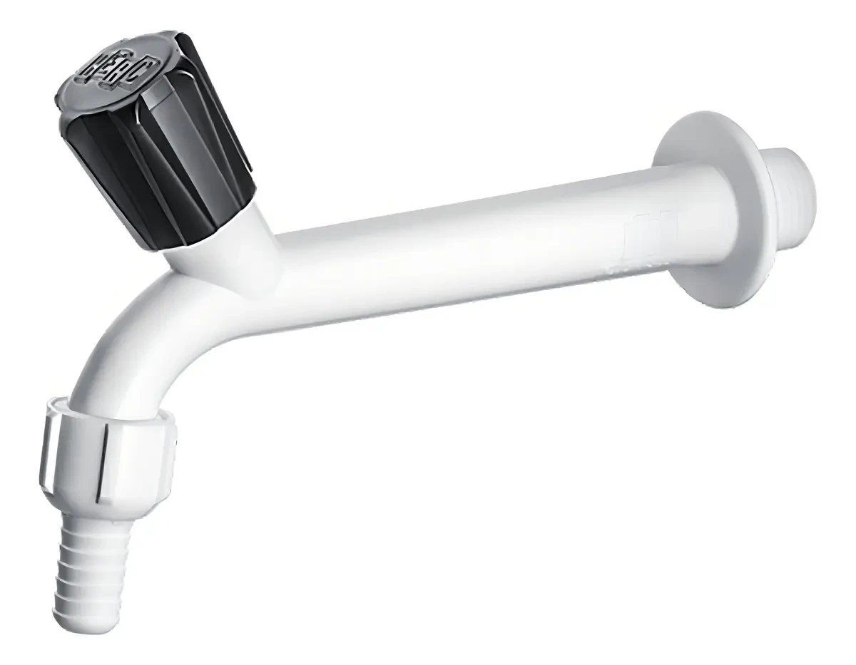 Torneira para Tanque de Parede com Bico para Mangueira 1/2" Plástico Branco 15cm - Herc