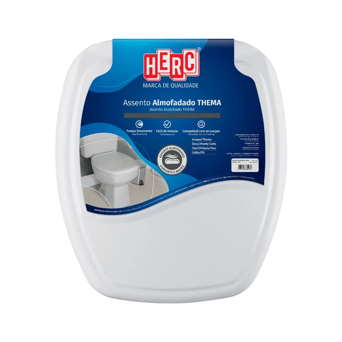 Assento Sanitário Almofadado Premium Thema Cinza Claro - Herc