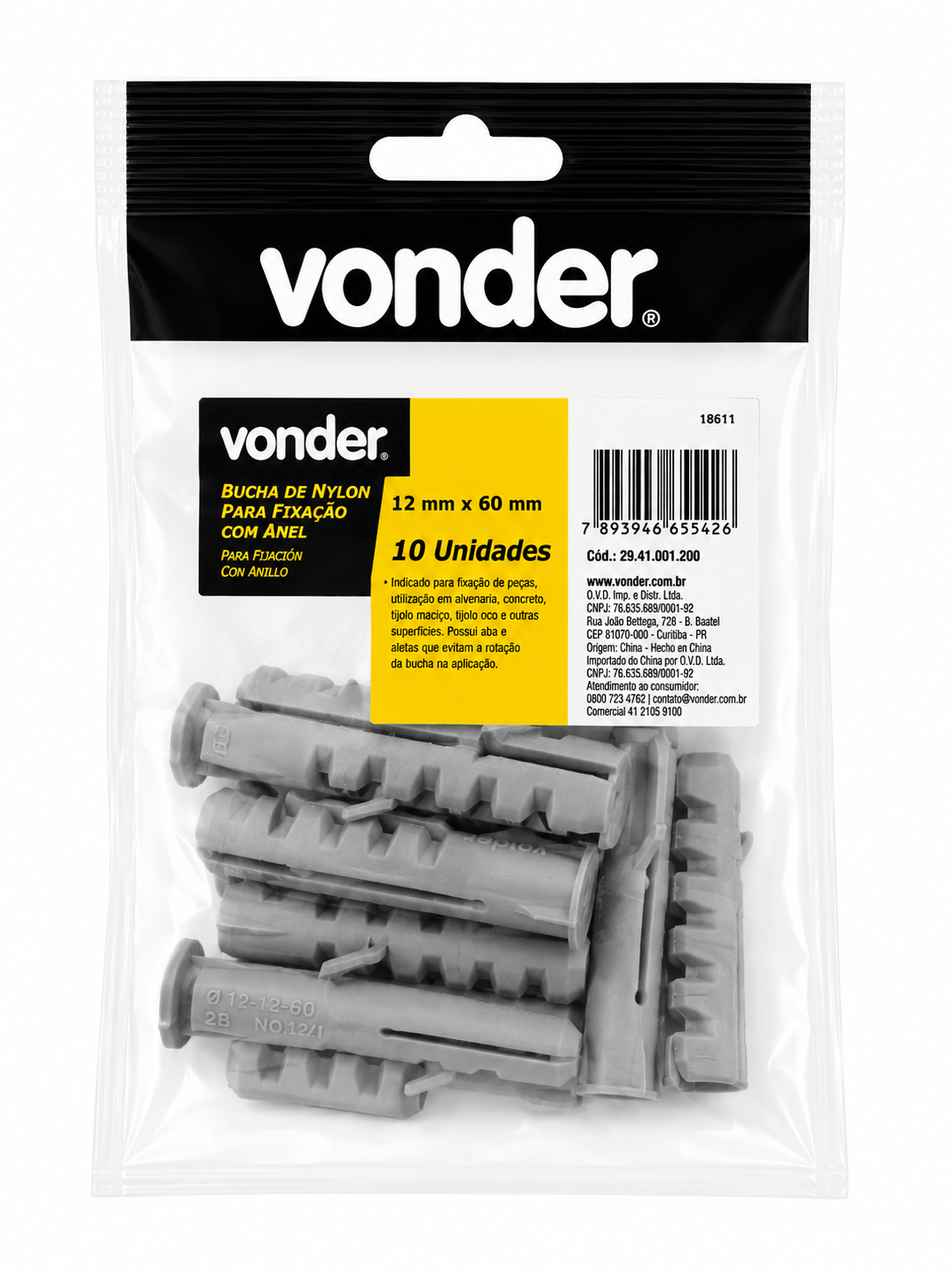Bucha de Fixação em Nylon 12 Mm com 10 Unidades - Vonder