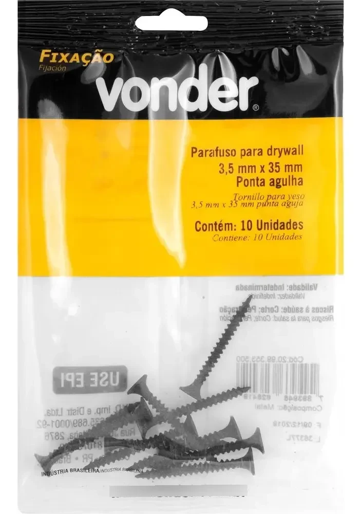 Parafuso para Drywall Ponta Agulha 3,5×35mm com 10 Unidades - Vonder