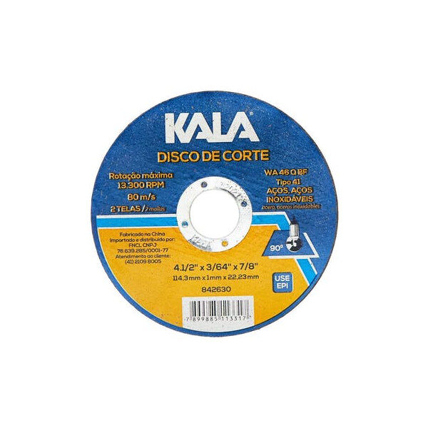 Disco de Corte Aço 115mm X 1,0mm X 22mm - Kala