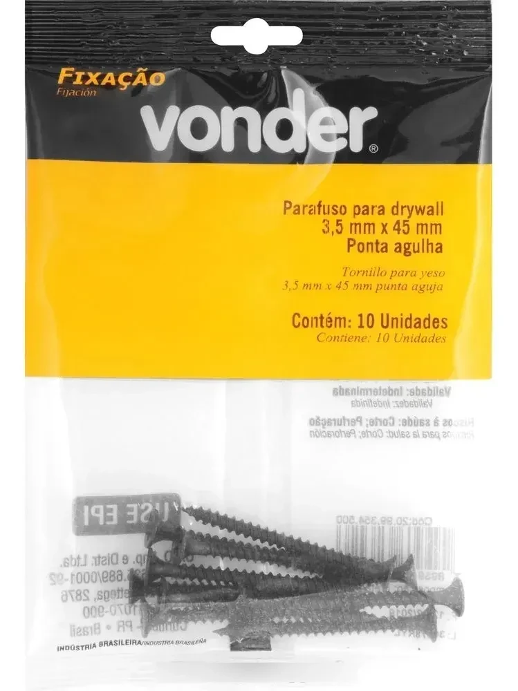 Parafuso para Drywall Ponta Agulha 3,5×45mm com 10 Unidades - Vonder