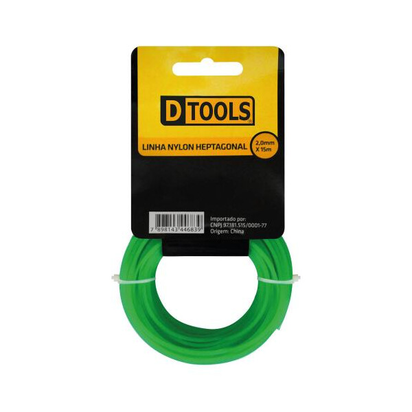 Linha de Nylon Heptagonal para Roçadeira 2mm X 15m Verde - Dtools