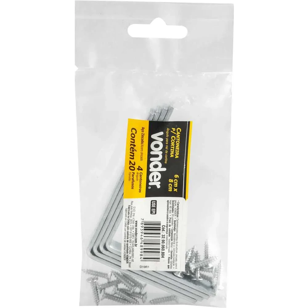 Cantoneira Zincada para Cortina 6×8cm com 4 Unidades - Vonder