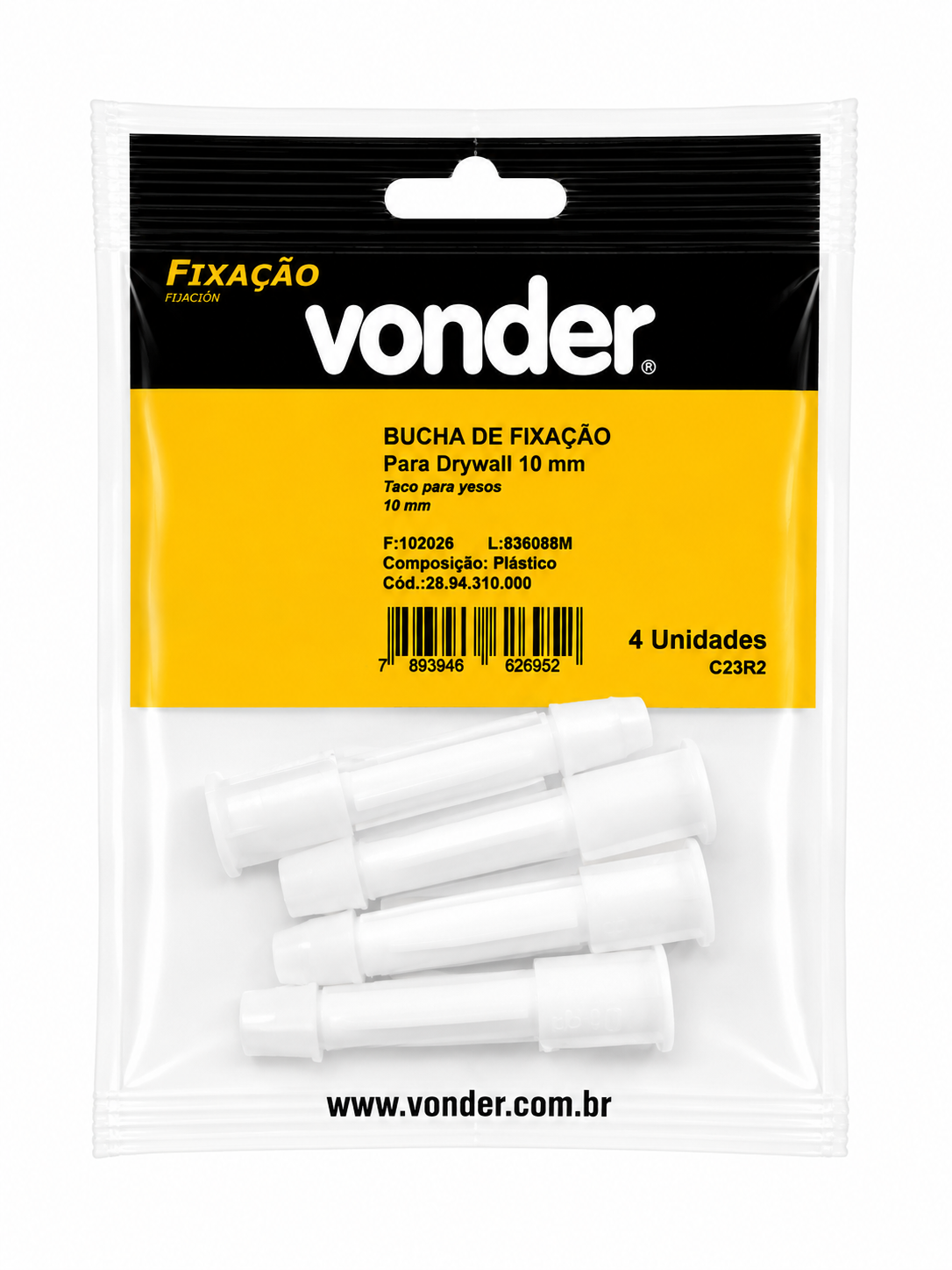 Bucha Plástica para Gesso Drywall 10 Mm com 4 Unidades - Vonder