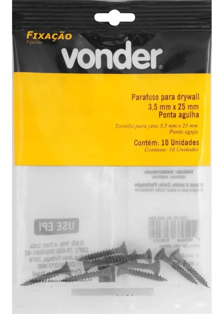 Parafuso para Drywall Ponta Agulha 3,5×25mm com 10 Unidades - Vonder