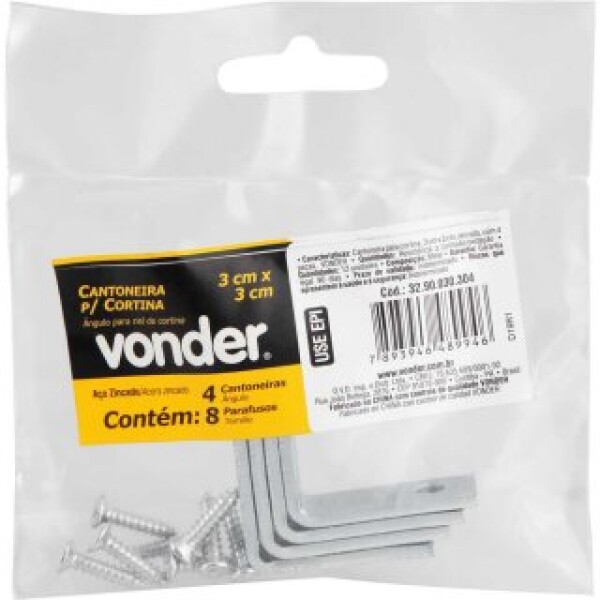 Cantoneira Zincada para Cortina 3×3cm com 4 Unidades - Vonder