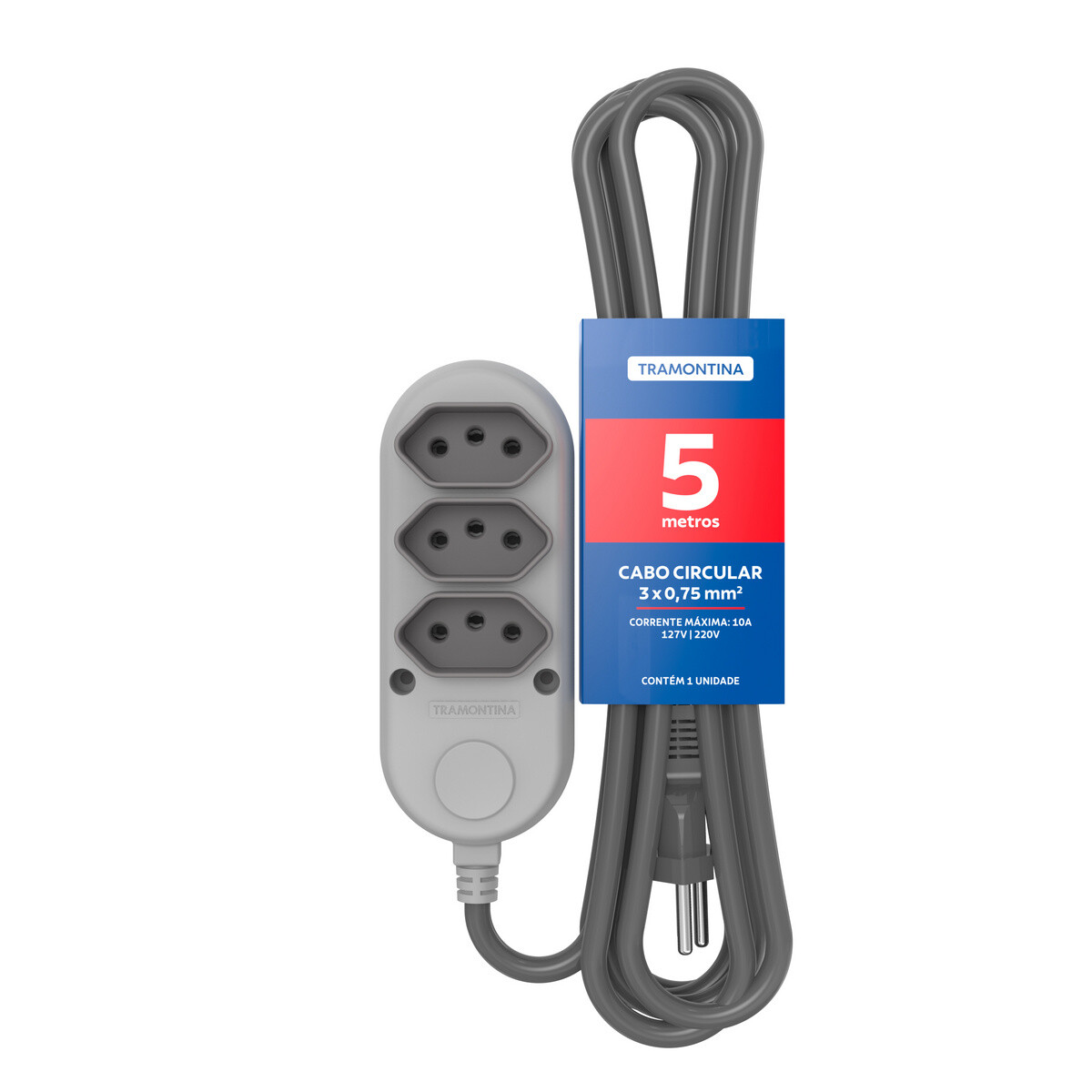Extensão Múltipla com 3 Tomadas 2p+t 10a Bivolt 5 Metros - Tramontina