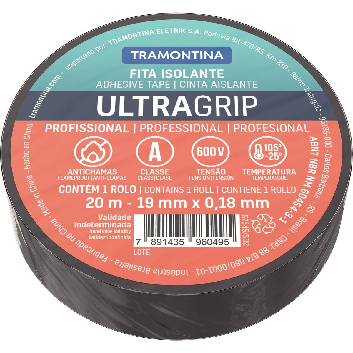 Fita Isolante Classe a 0,18 X 19mm Preta 20 Metros - Tramontina