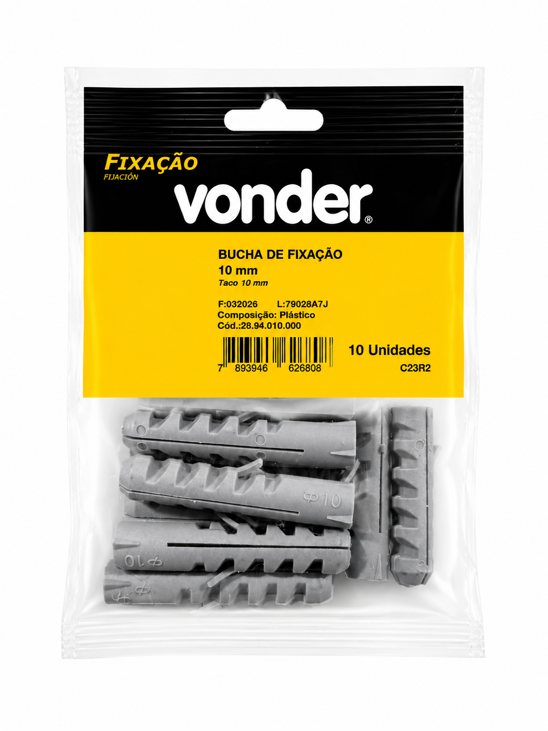 Bucha de Fixação em Nylon 10mm com 10 Unidades - Vonder
