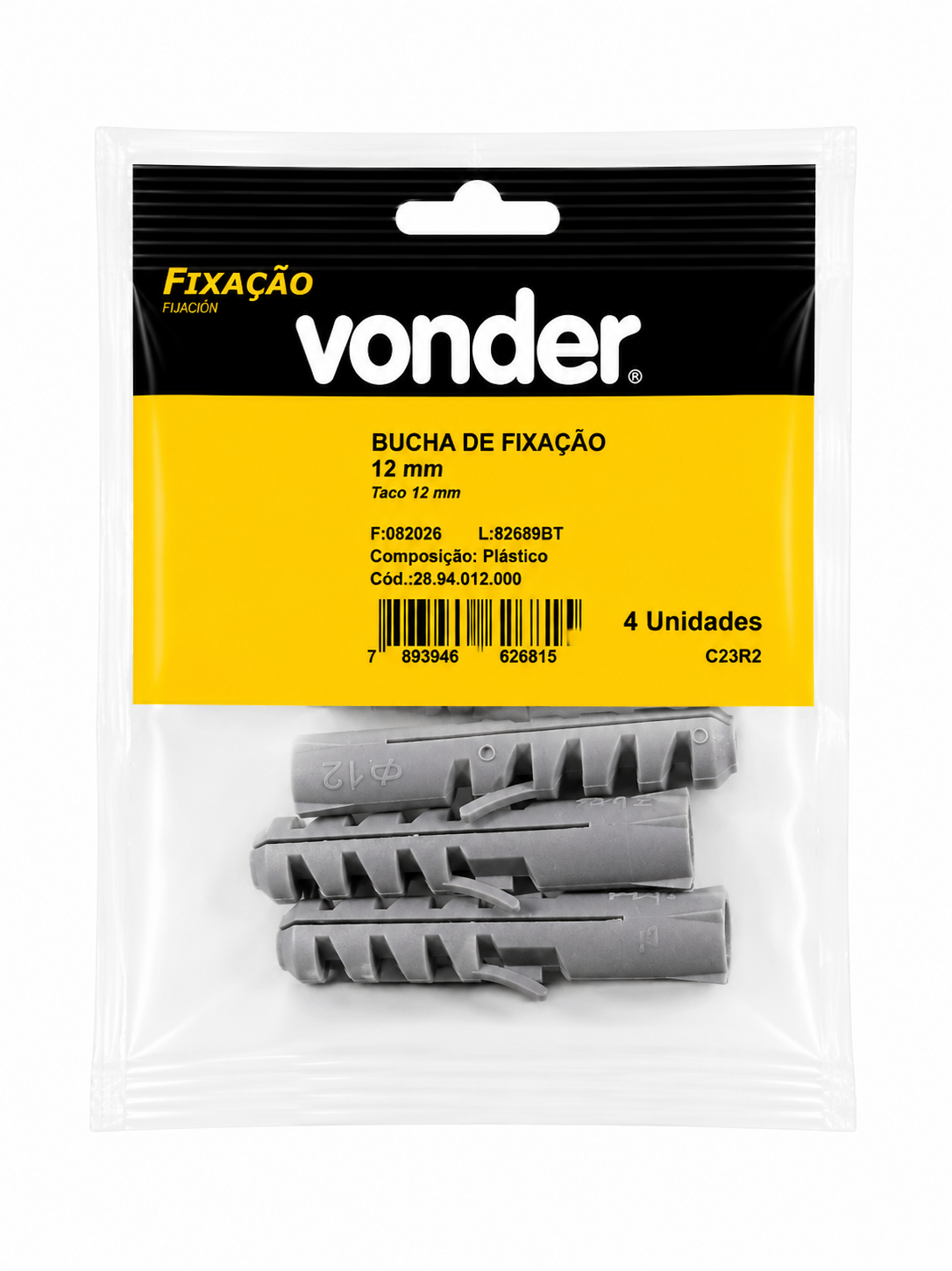 Bucha de Fixação em Nylon 12 Mm com 4 Unidades - Vonder
