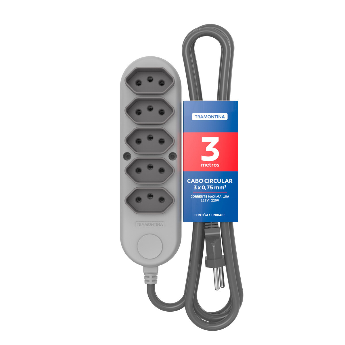 Extensão Múltipla com 5 Tomadas 2p+t 10a Bivolt 3 Metros - Tramontina