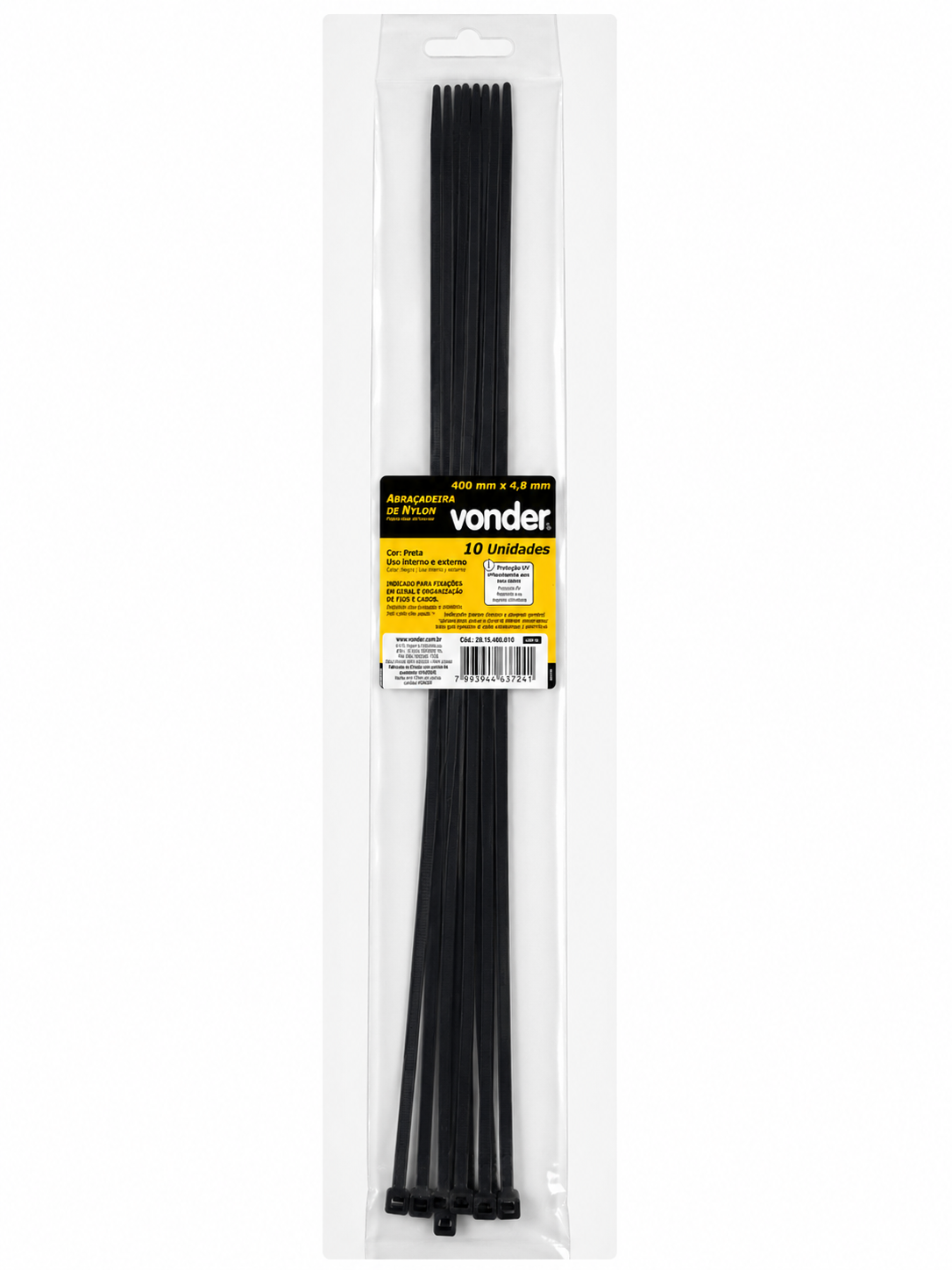 Abraçadeira de Nylon 4,8 × 400 Mm Preta com 10 Unidades - Vonder