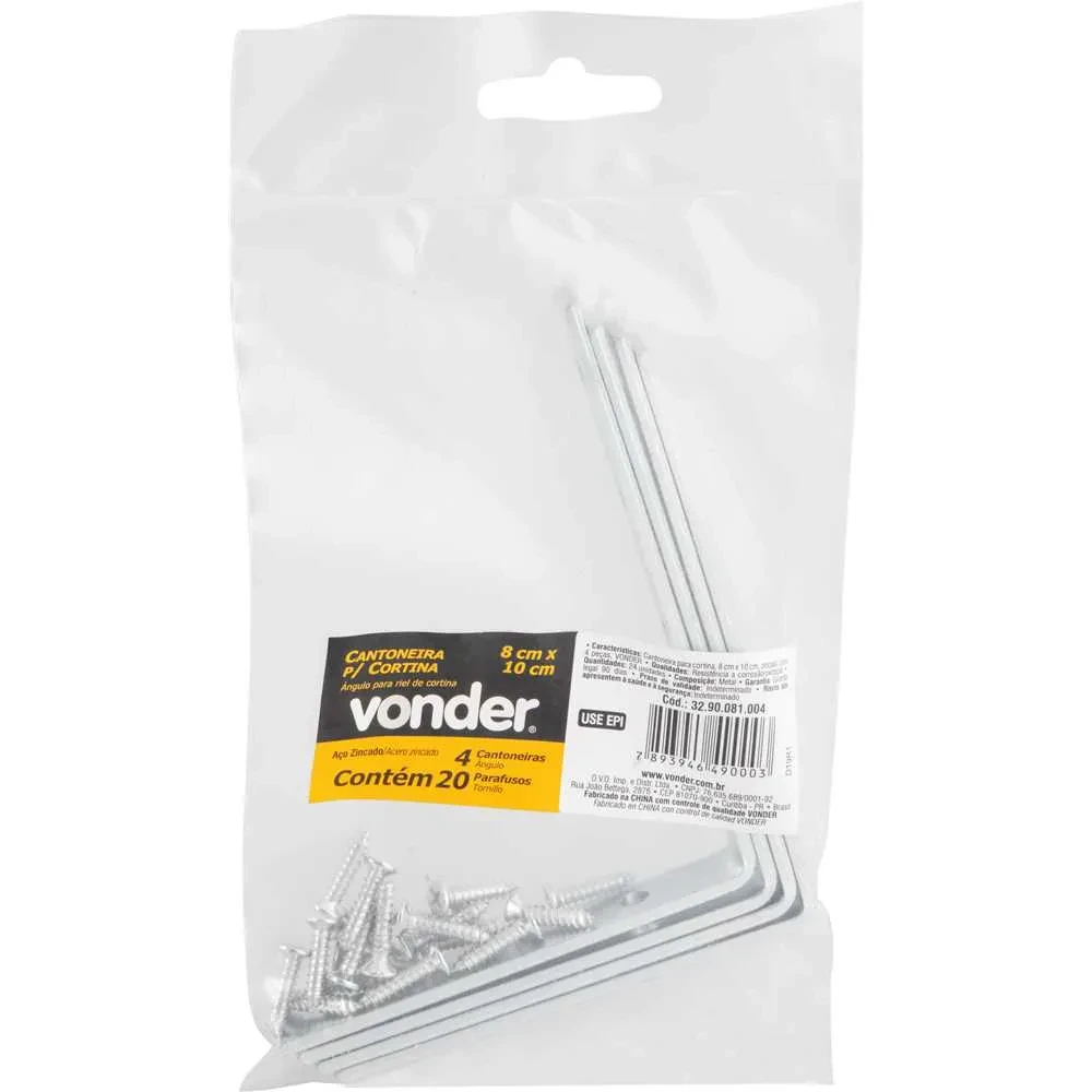 Cantoneira Zincada para Cortina 8×10cm com 4 Unidades - Vonder