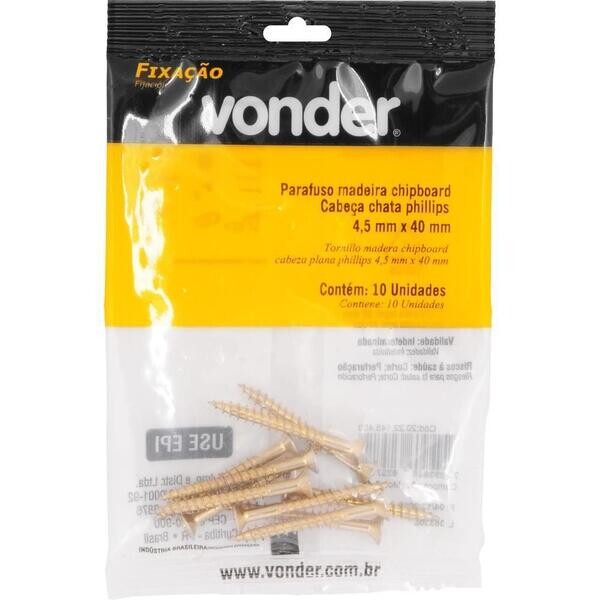 Parafuso para Madeira Chipboard Phillips 4,5×40mm com 10 Unidades - Vonder
