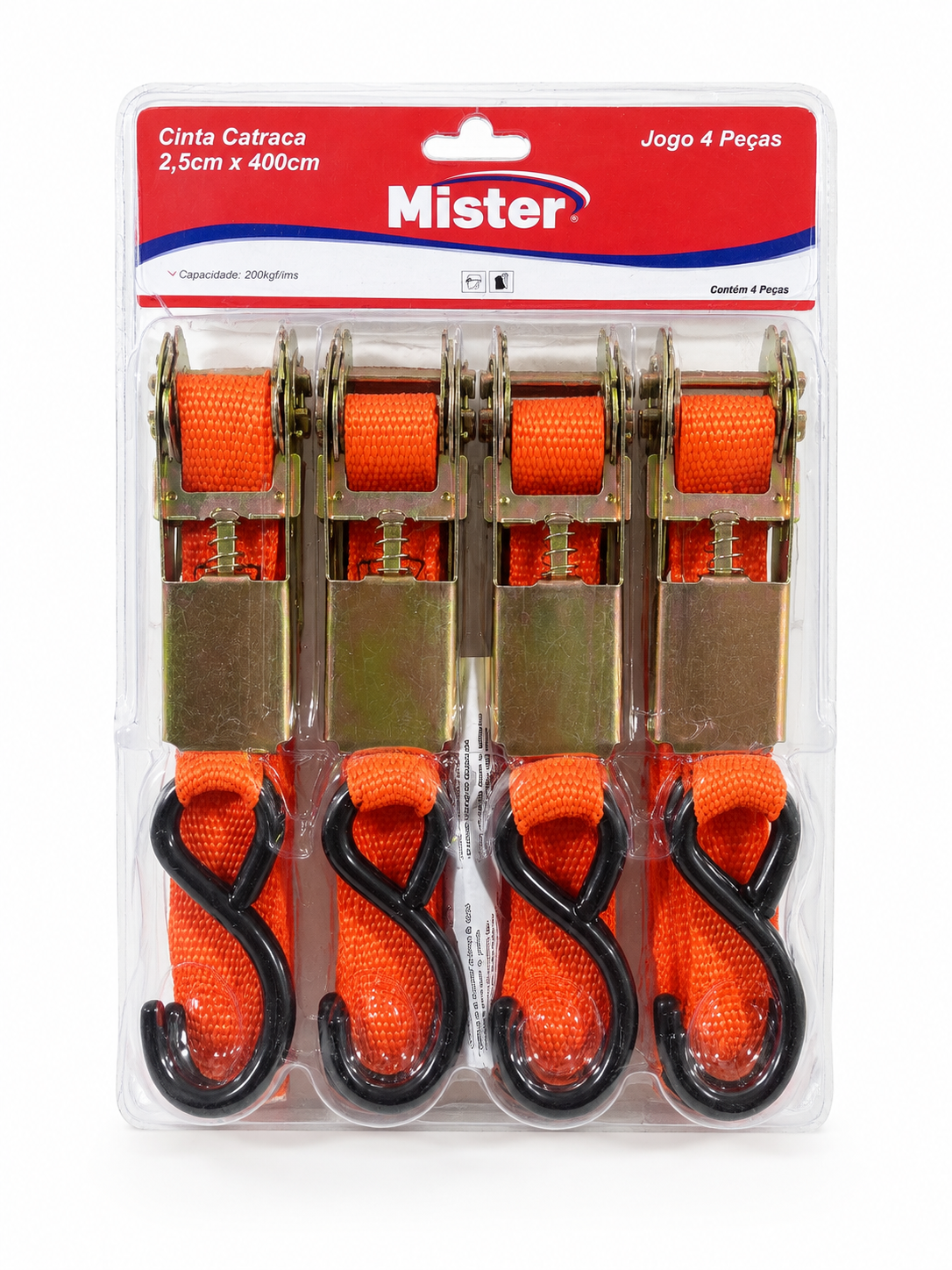 Cinta para Carga com Catraca 200kg 2,5cm X 4m com 4 Peças - Mister