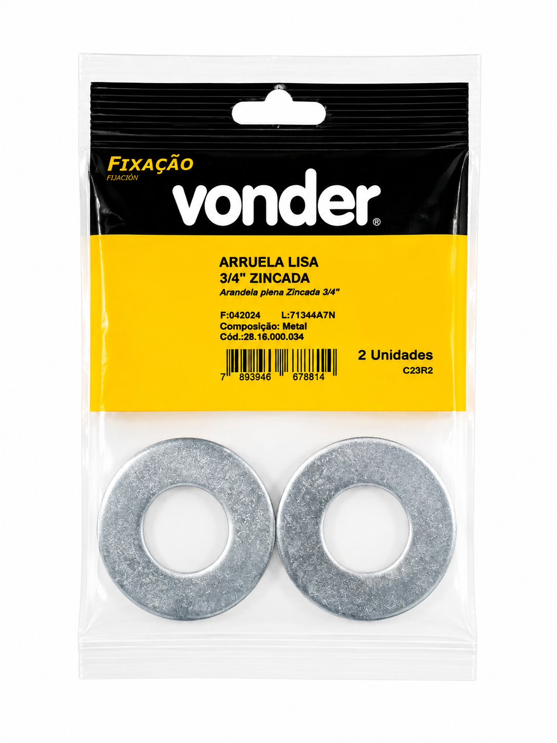 Arruela Lisa Zincada 3/4" com 2 Unidades - Vonder
