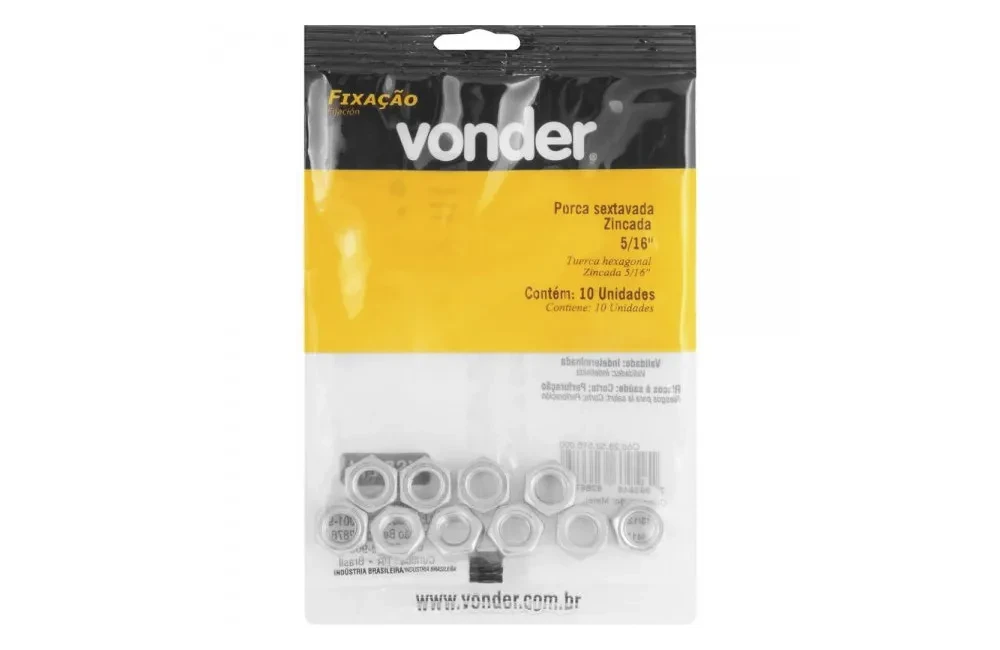 Porca Sextavada Zincada 5/16pol com 10 Unidades - Vonder