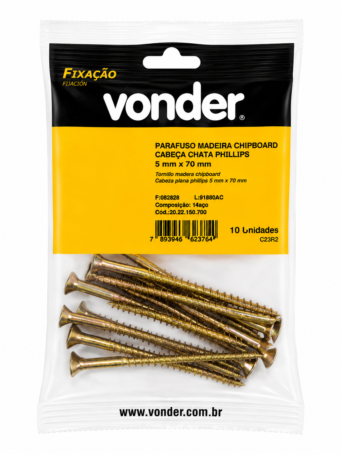Parafuso para Madeira Chipboard Phillips 5,0×70mm com 10 Unidades - Vonder