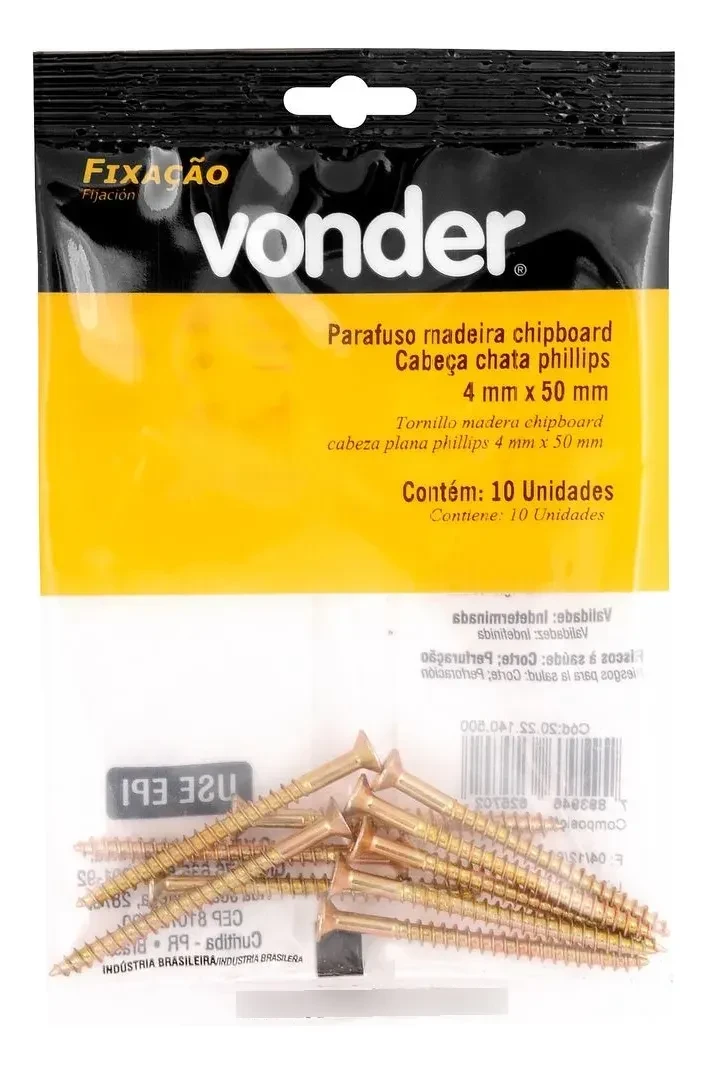 Parafuso para Madeira Chipboard Phillips 4,0×50mm com 10 Unidades - Vonder